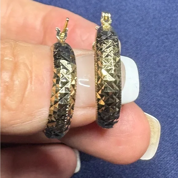 SOLD Hoop Earrings 925 Solid Sterling Silver with Gold Overlay - Picture 6 of 7